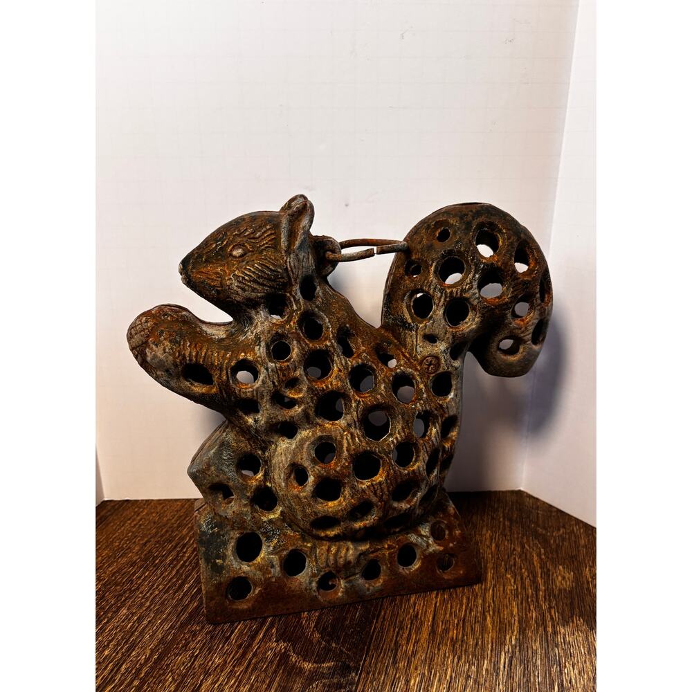 Vintage Japanese cast iron garden squirrel lantern